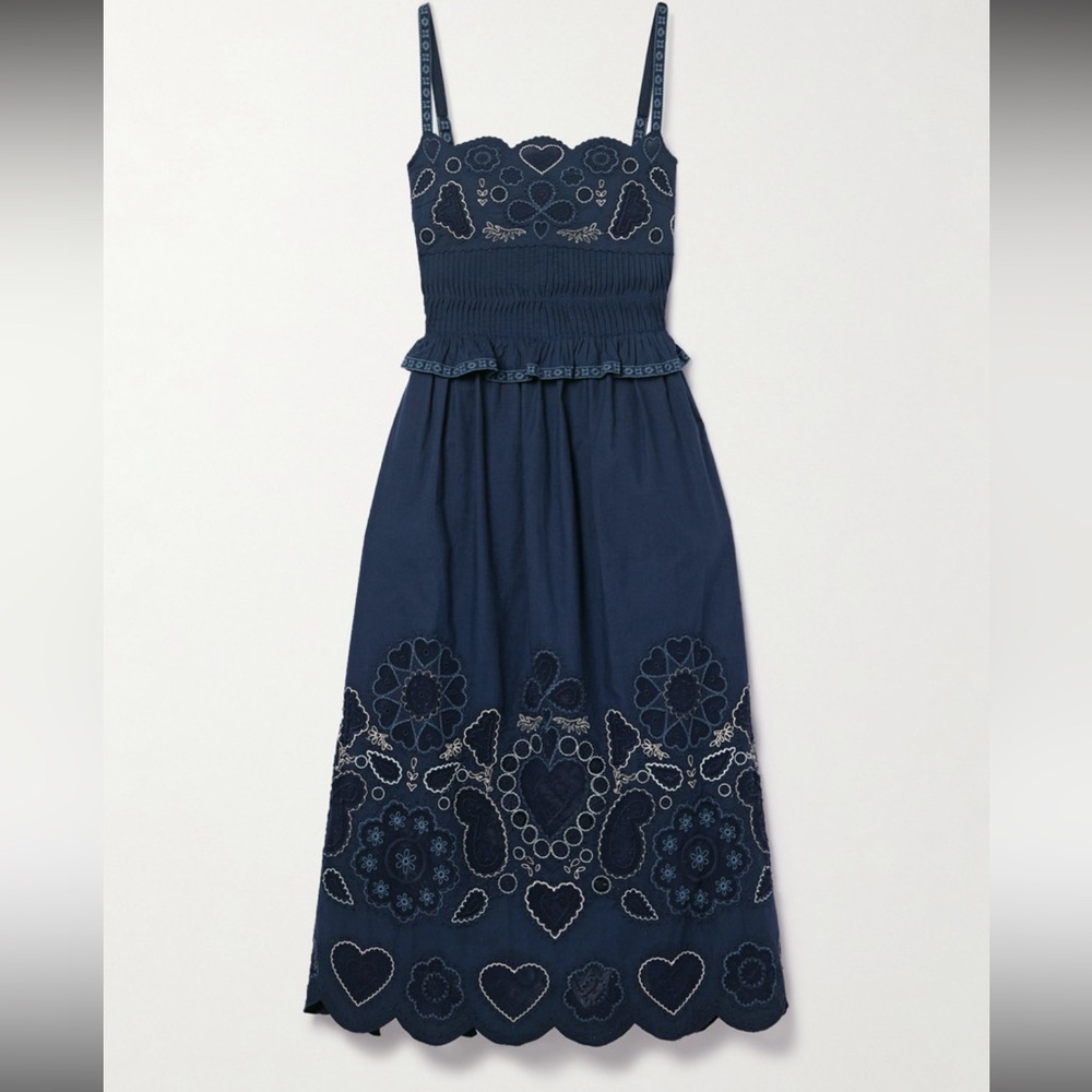 Sea New York Navy Midi Dress with Embroidery